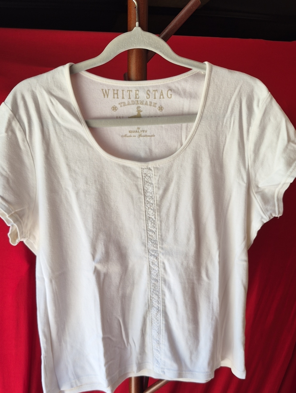 White Stag Women's White Short Sleeve Tee with Front Lace Panel Size L